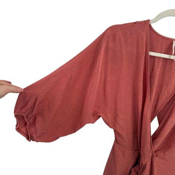 Anthropologie Puff Sleeve Wrap Mini Dress Linen Blend Rose Pink Womens Size 8 - Picture 3 of 9